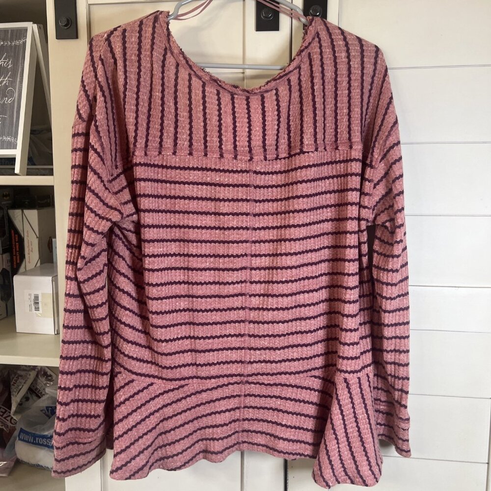 Free People We The Free Striped Slouchy Top Linen Blend Shirt Pink Size Large - Picture 5 of 10